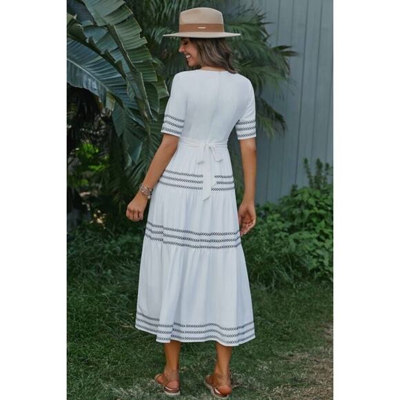 Petallush White Nautical Coastal Summer Maxi Dress Cottagecore Embroidered - Picture 2 of 11